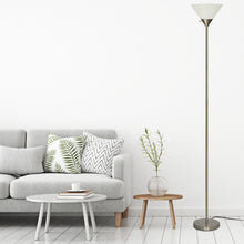 Torchiere Floor Lamp with Frosted White Shade with Brushed Nickel Base