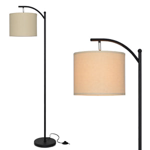 Classic Floor Lamp with Hanging Beige Fabric Lamp Shade for Living Room, Bedroom, Office, Study Room