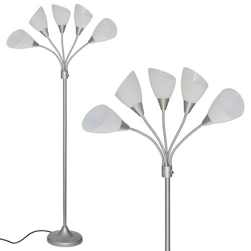 Medusa Multi-Head Modern Floor Lamp with White Frosted Acrylic Shades -Uses Standard Bulbs E26 (Silver Finish)