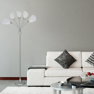 Medusa Multi-Head Modern Floor Lamp with White Frosted Acrylic Shades -Uses Standard Bulbs E26 (Silver Finish)