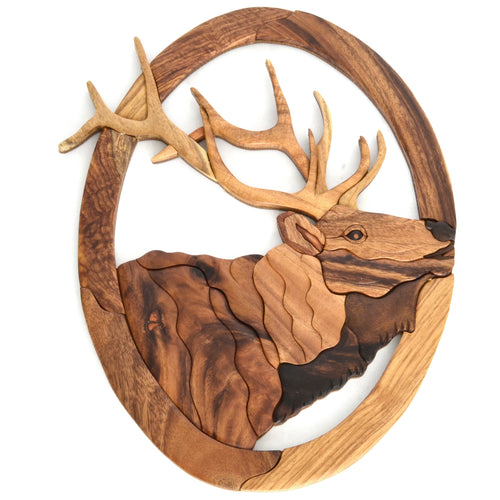Elk Head Wood Wall Art / Unique Wood Work Intarsia Wall Hanging, Handcrafted Decor, Wood Gifts